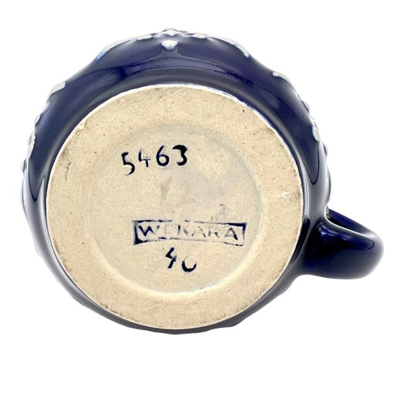 Vintage Wekara German Lidded Mustard Pot Stein Blue White Stoneware 3.5"H - Picture 5 of 7